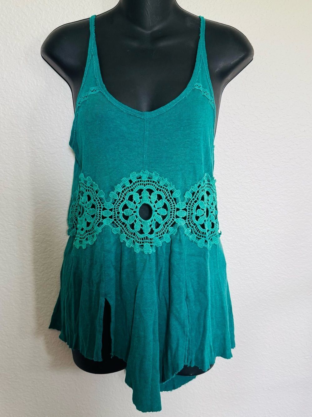 Free People Green Lace Boho Spaghetti Strap Summer Top S